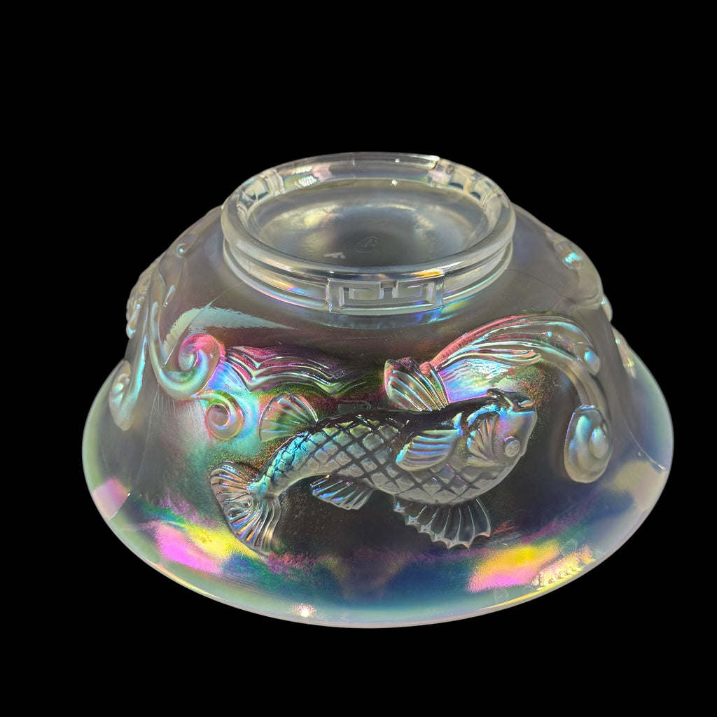 Iridescent opal Fenton koi glass bowl