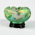 Fenton Museum Collection hand painted green iridescent rose bowl