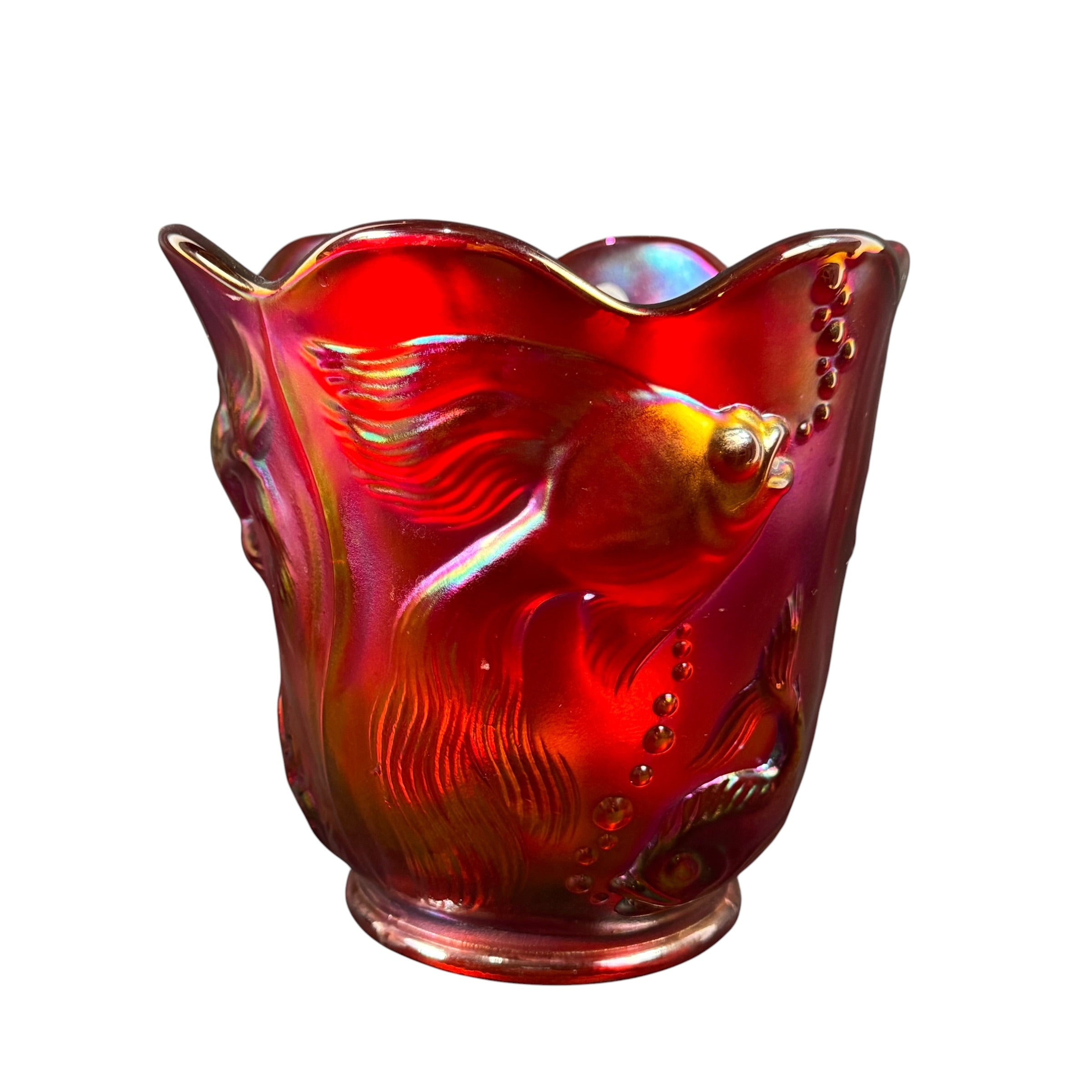 Fenton Ruby Red Carnival Koi Atlantis Limited Edition Vase