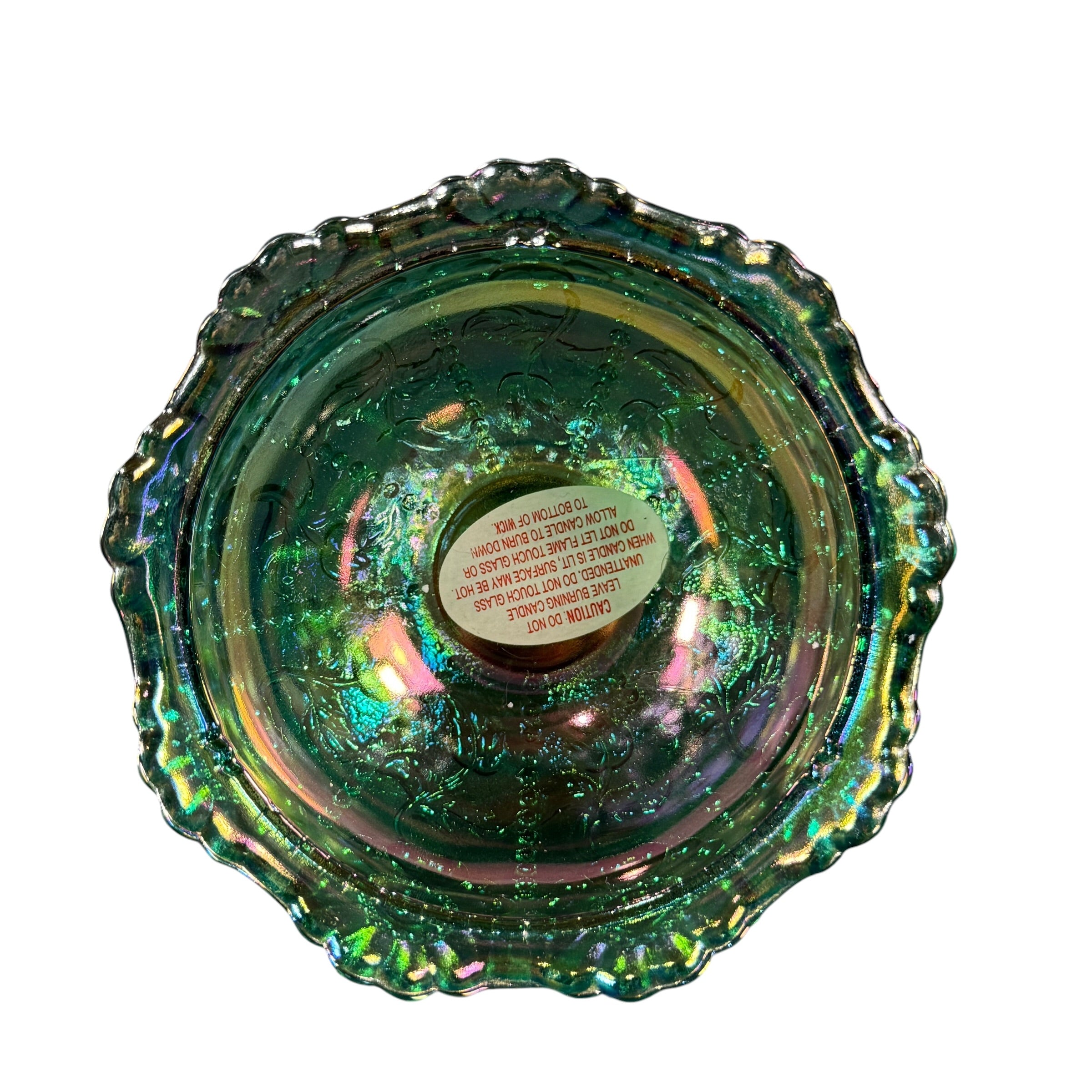 Collectible Fenton Emerald Carnival fairy lamp with Melon Beaded pattern