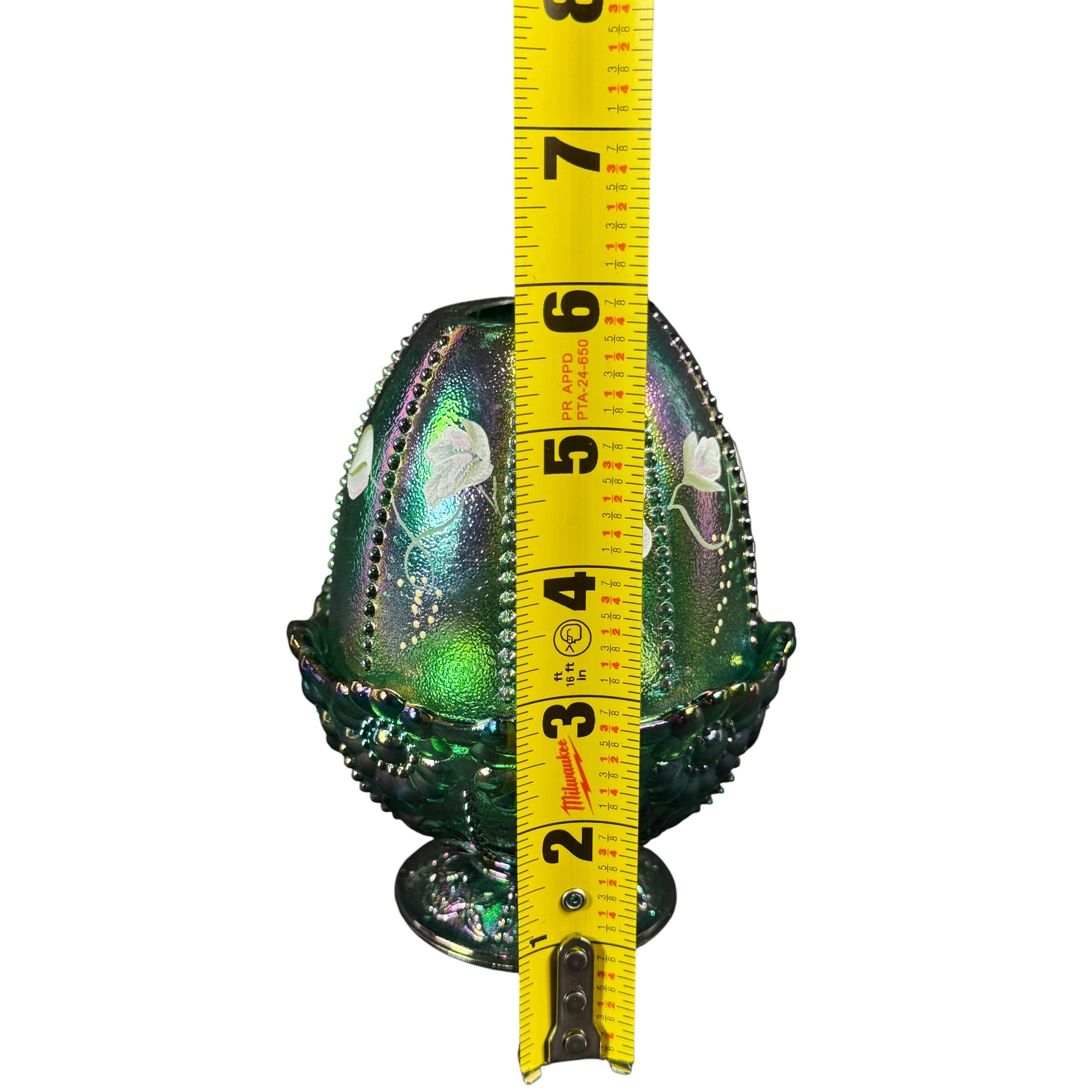 Fenton Floral Emerald Carnival Melon Beaded Fairy Lamp