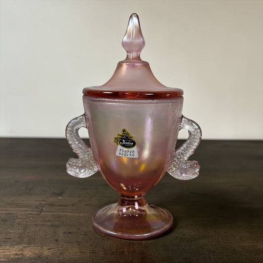 Vintage Fenton Velva Rose stretch glass candy dish with lid