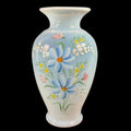 Fenton White Opalescent hand-painted blue daisy 13-inch vase