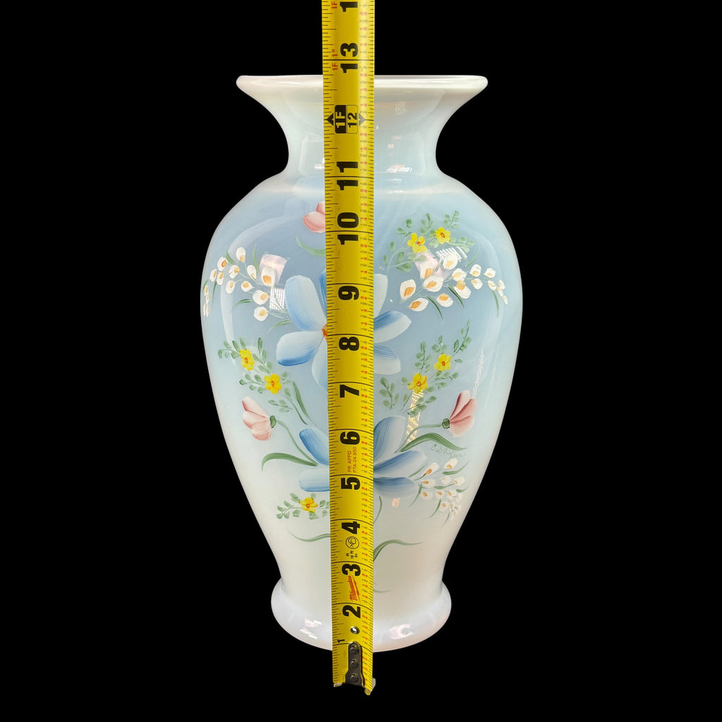 Fenton White Opalescent Blue Daisy Large 13" Vase