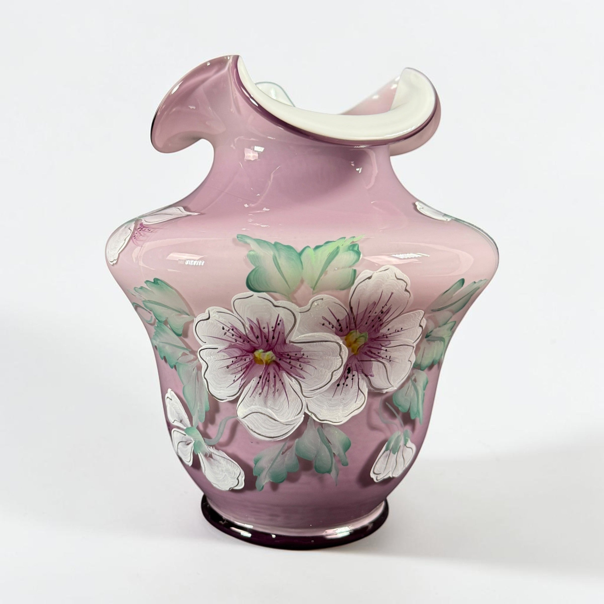 Fenton Purple Lilac Overlay Museum Collection hand-painted glass vase