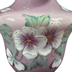 Fenton cased glass vase with hand-painted white flowers