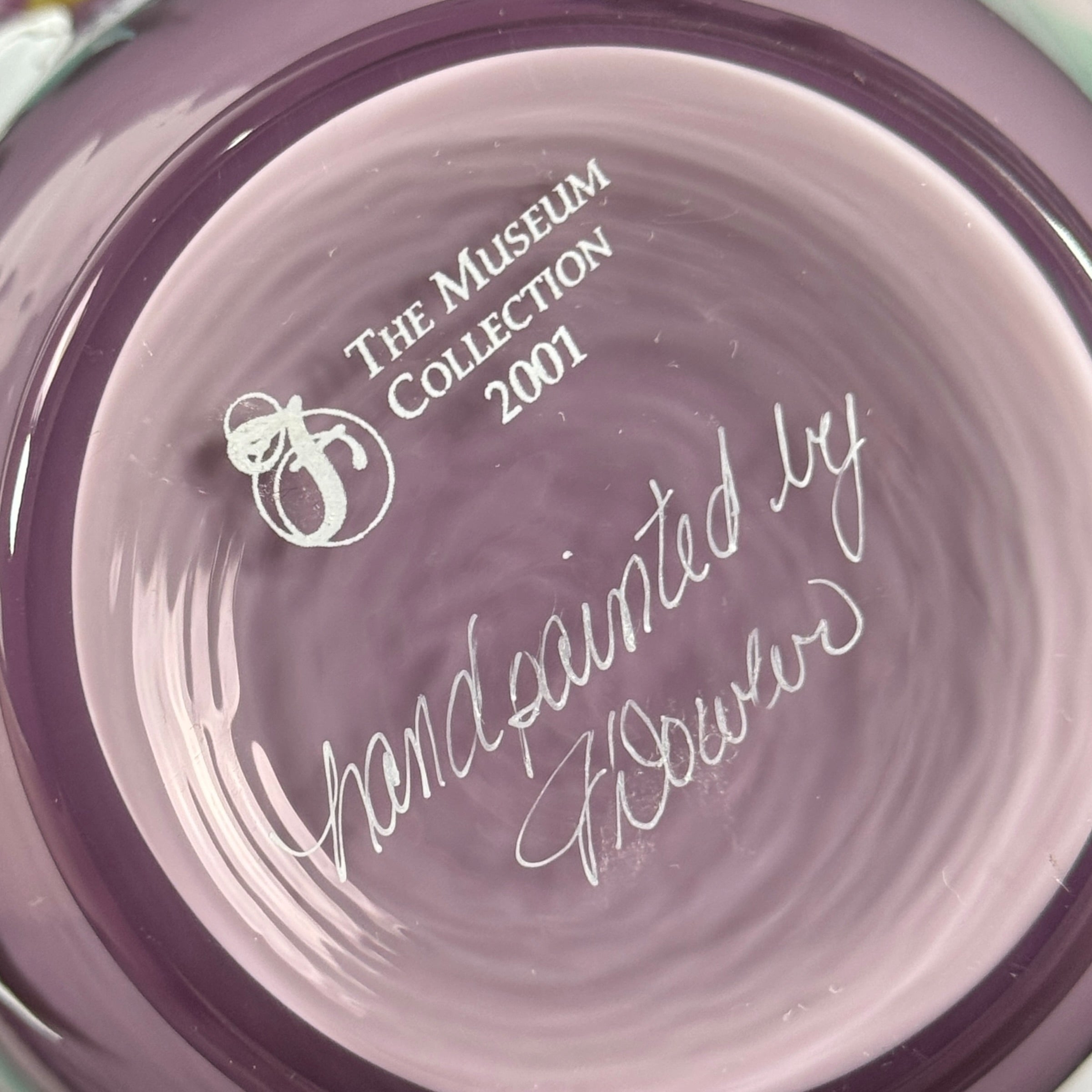 Hand-painted Fenton lilac art glass decorative vase