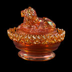 Imperial Marigold Carnival Lion on Nest covered glass dish
