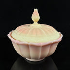 Fenton Burmese uranium glass ogee covered candy dish