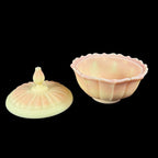 Satin Burmese glass candy dish with uranium glow