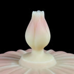 Fenton Art Glass Burmese covered candy dish in pink and ivory