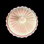 Fenton Burmese Ogee Tulip Covered Candy Dish with Uranium Glow