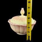Fenton Burmese Ogee Tulip Covered Candy Dish with Uranium Glow