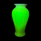 Authentic Fenton Burmese satin glass vase with pink feather pattern