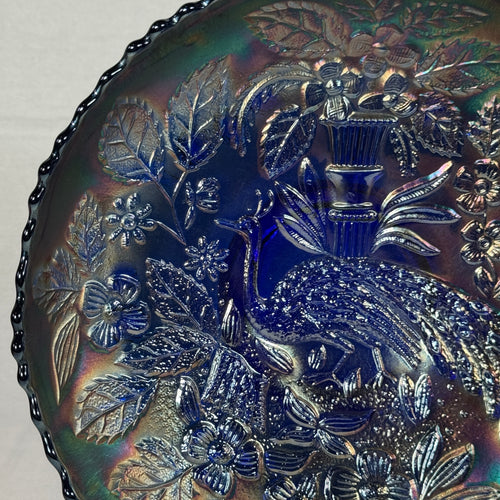 Early Fenton Peacock & Urn iridescent carnival glass bowl