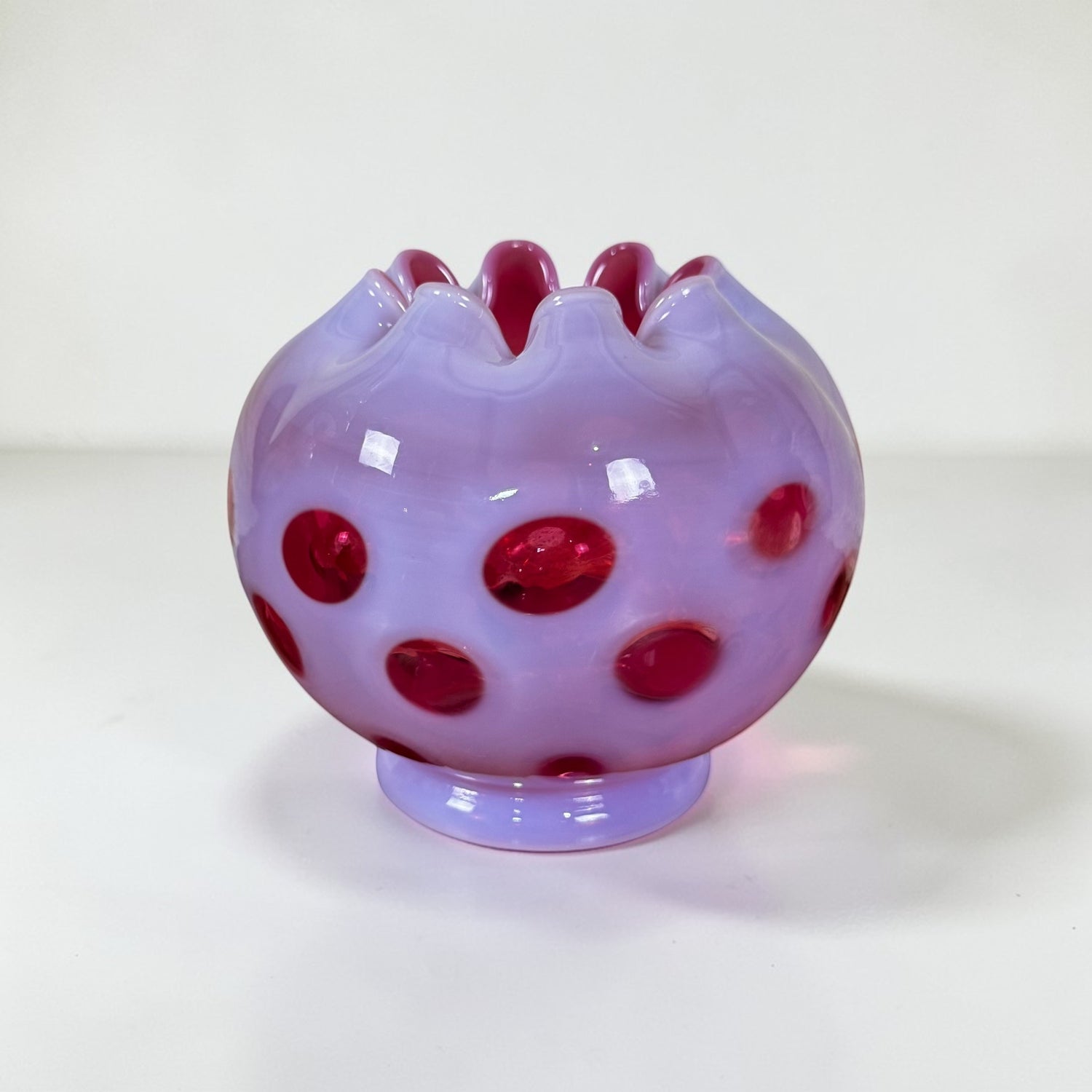 Vintage Fenton cranberry coin dot opalescent glass vase