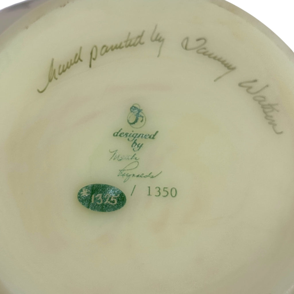 Fenton Queen's Bird hand-painted uranium glass vase with ruffled rim