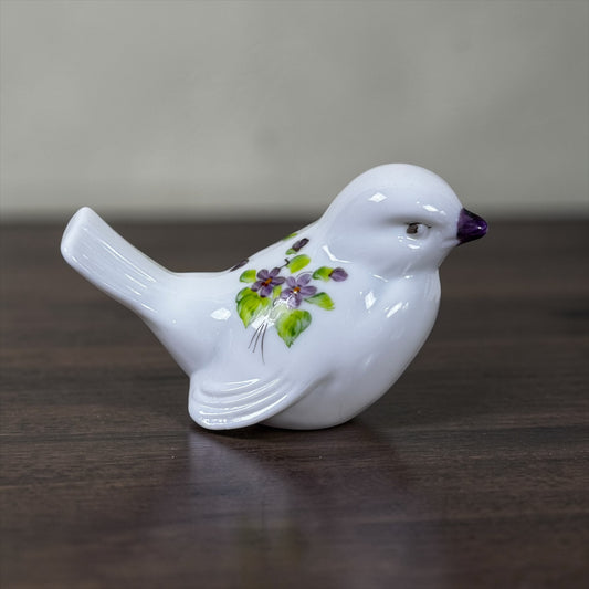 Vintage Fenton Bird of Happiness violets in the snow