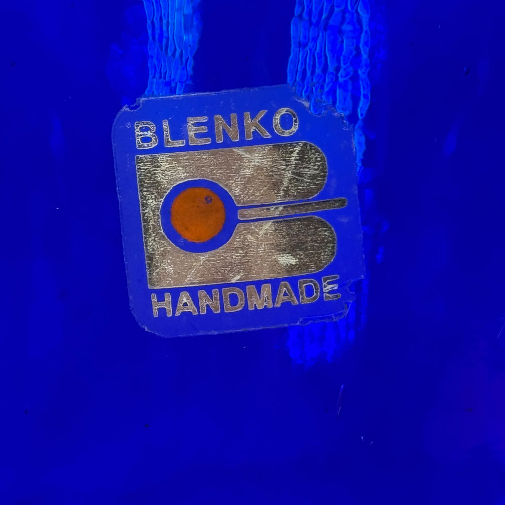 Vintage Blenko hand-blown cobalt blue water bottle