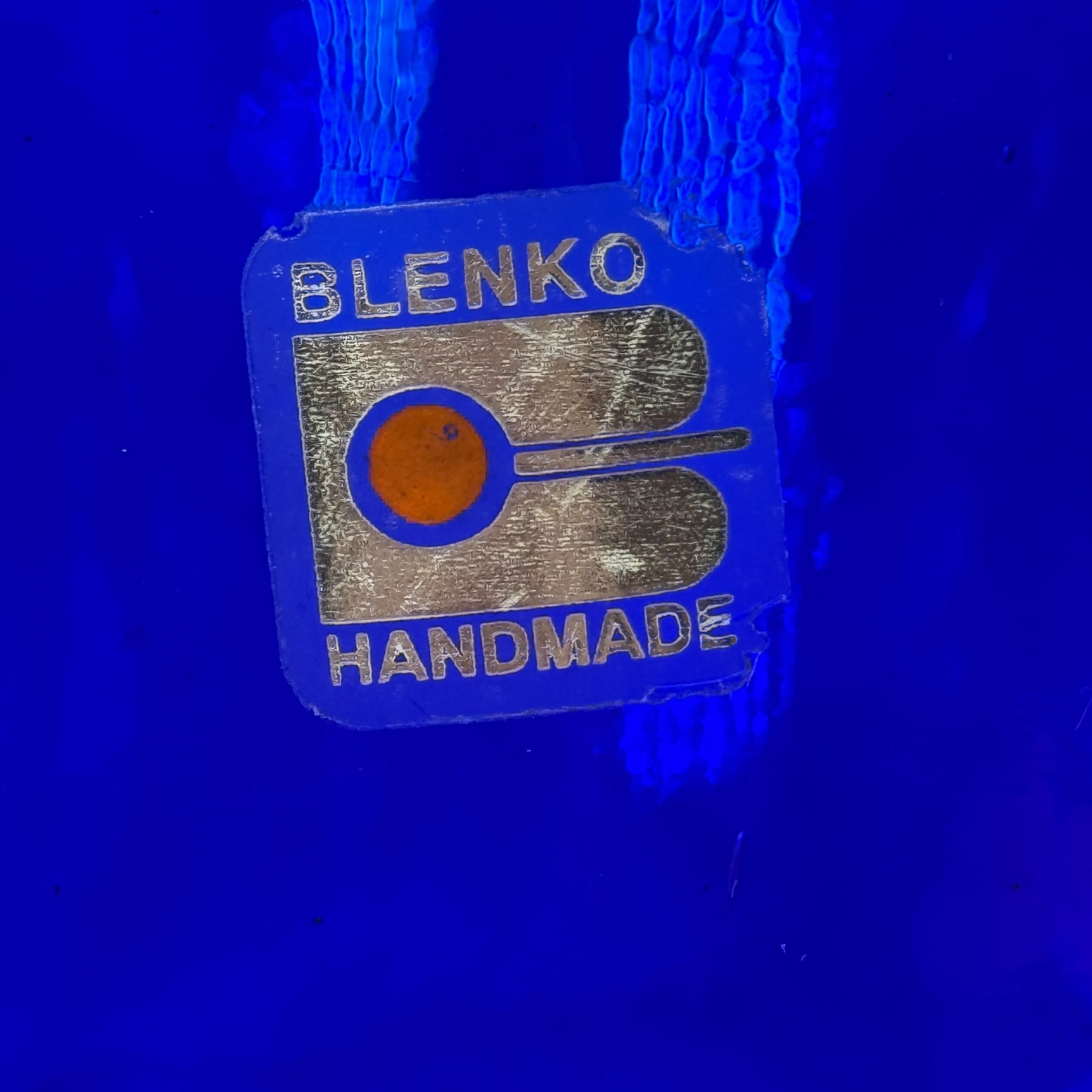 Vintage Blenko hand-blown cobalt blue water bottle