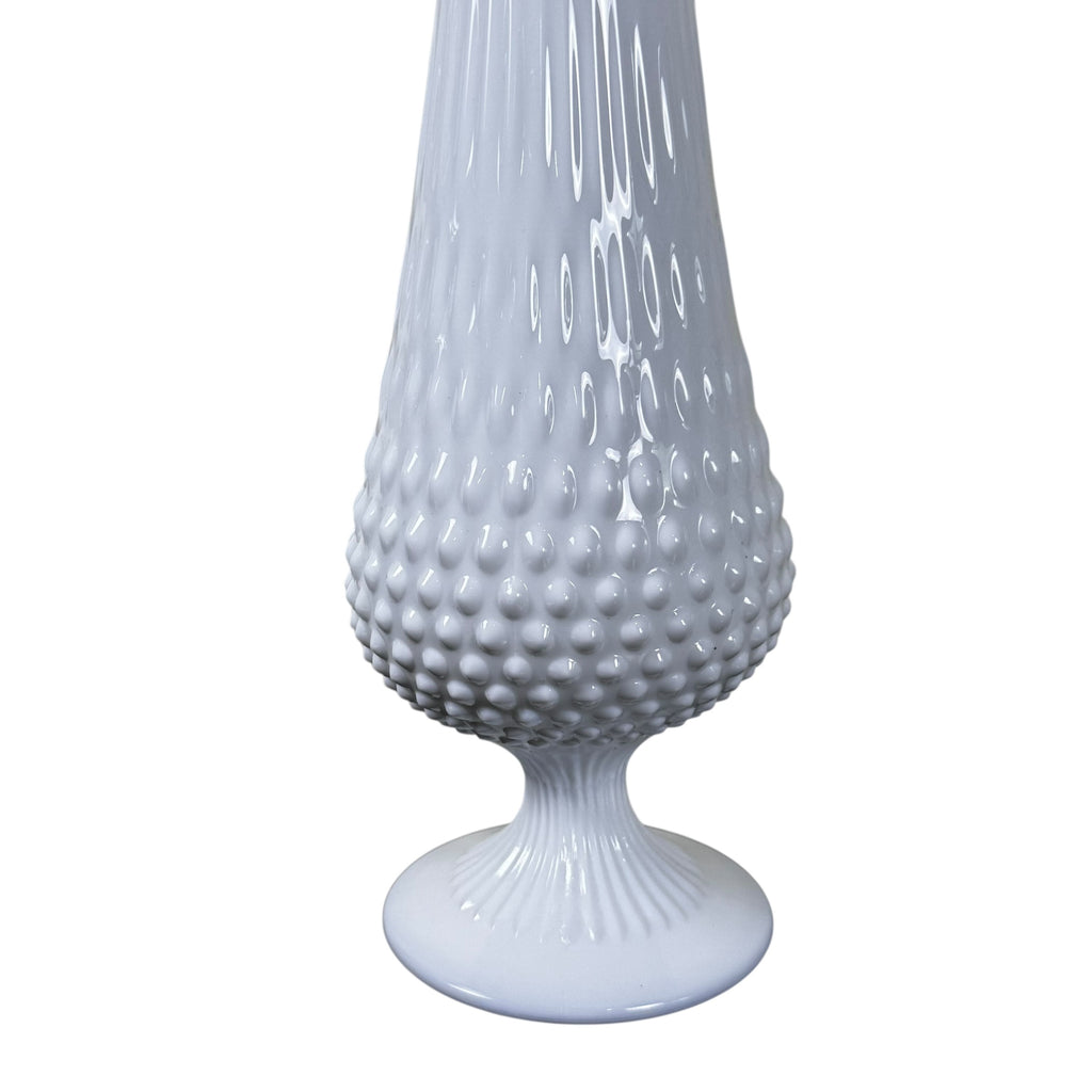 White milk glass pedestal vase Fenton hobnail pattern vintage