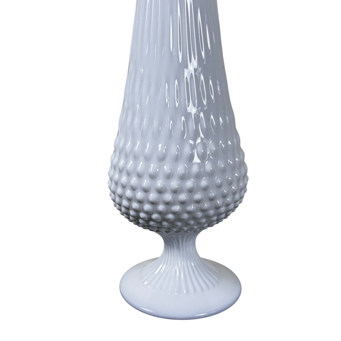 White milk glass pedestal vase Fenton hobnail pattern vintage