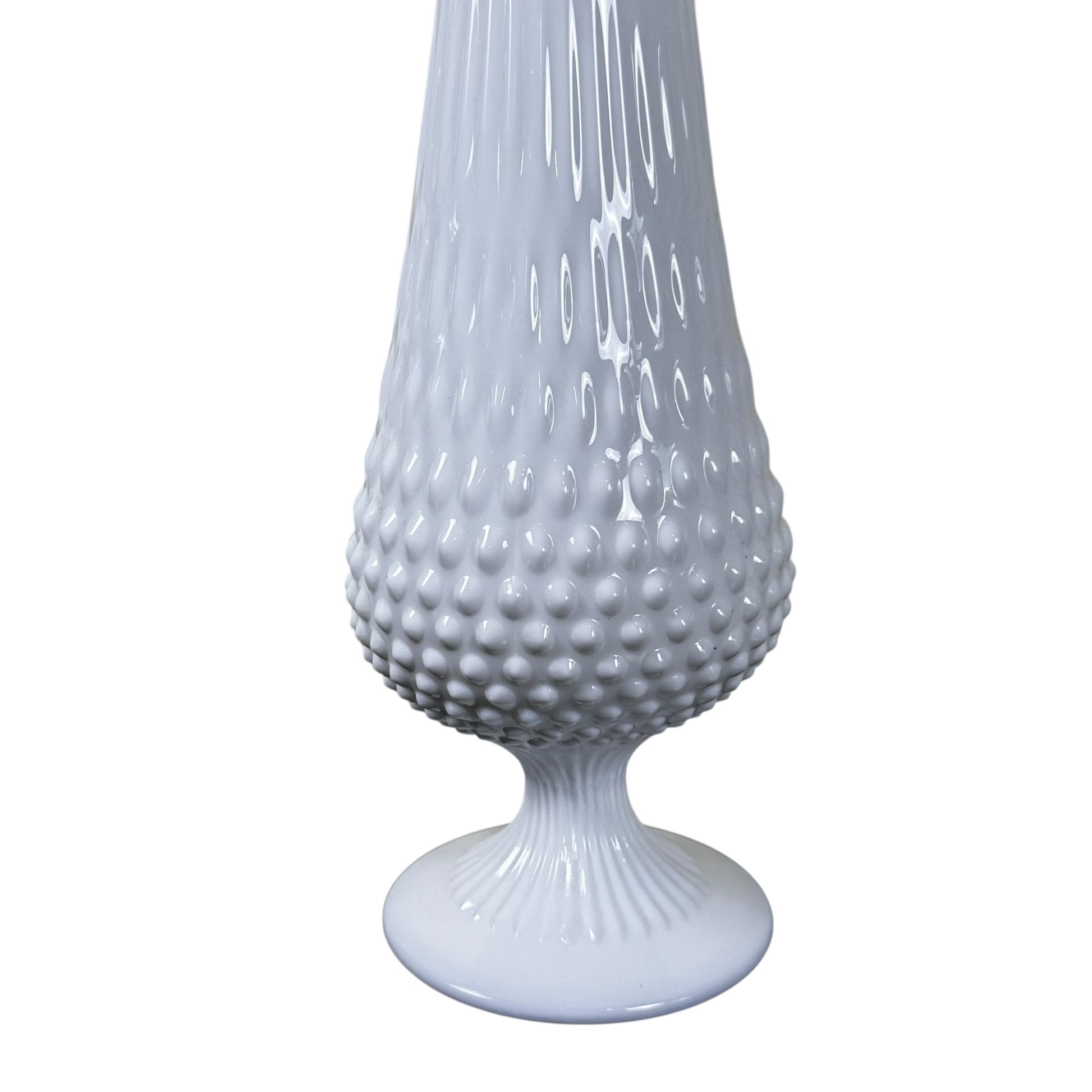 White milk glass pedestal vase Fenton hobnail pattern vintage