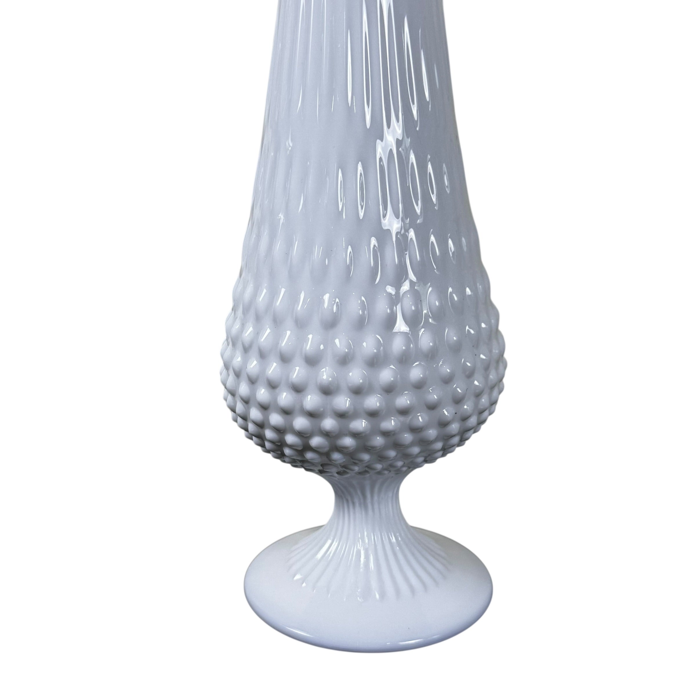 White milk glass pedestal vase Fenton hobnail pattern vintage