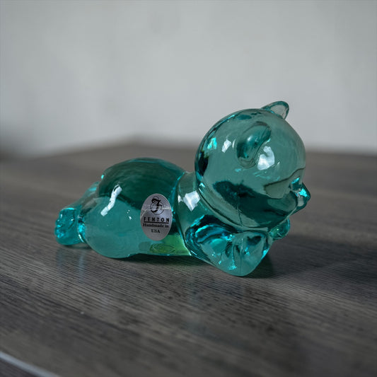 Vintage Fenton turquoise blue bear figurine daydreaming pose