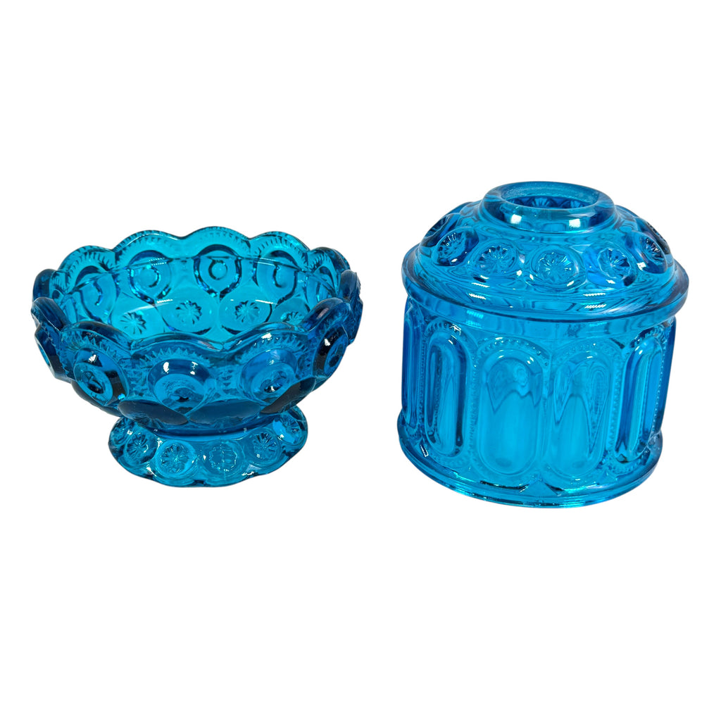 Vintage L.E. Smith blue Moon and Star glass fairy lamp