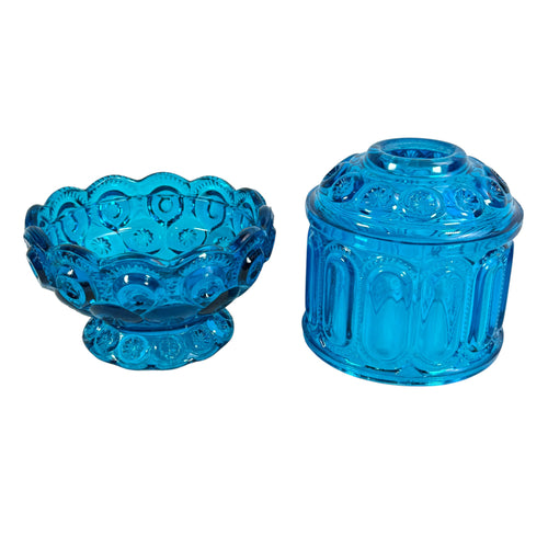 Vintage L.E. Smith blue Moon and Star glass fairy lamp