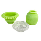Green uranium Fenton three-piece fairy lamp with clear insert
