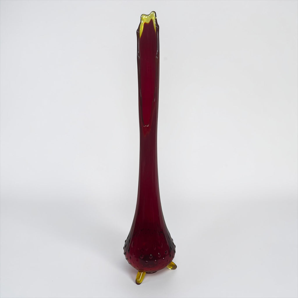 Vintage Viking amberina swung vase ruby red orange glass