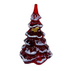 Red glass Christmas tree ornament with snow on a white background