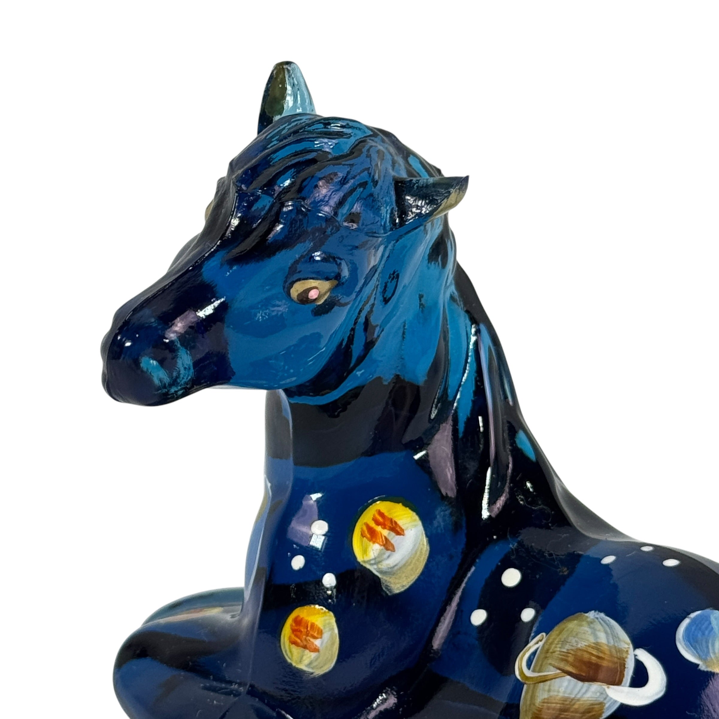 Hand painted Fenton horse with planets and stars