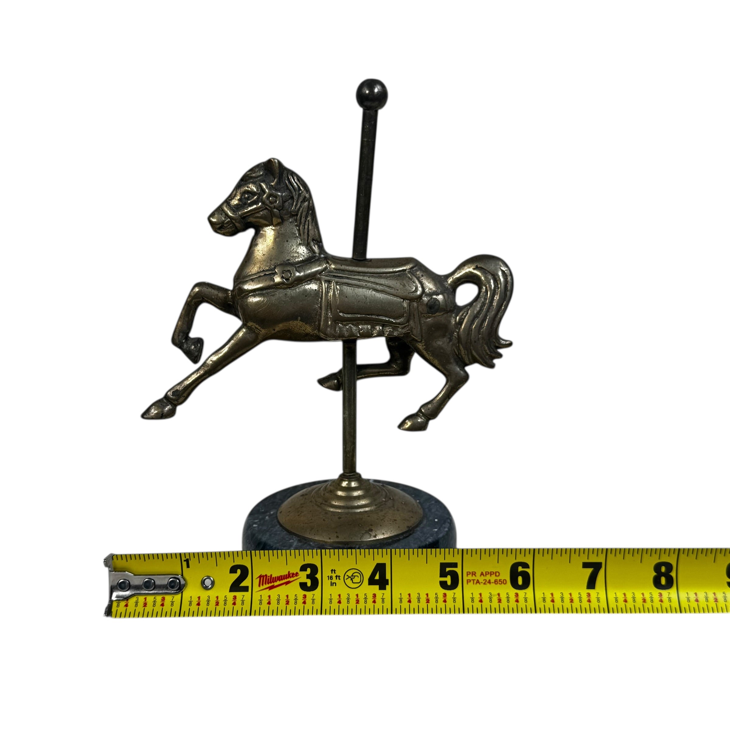 Vintage Solid Brass Carousel Horse Figurine | Marble Base Mid-Century Decor with Patina