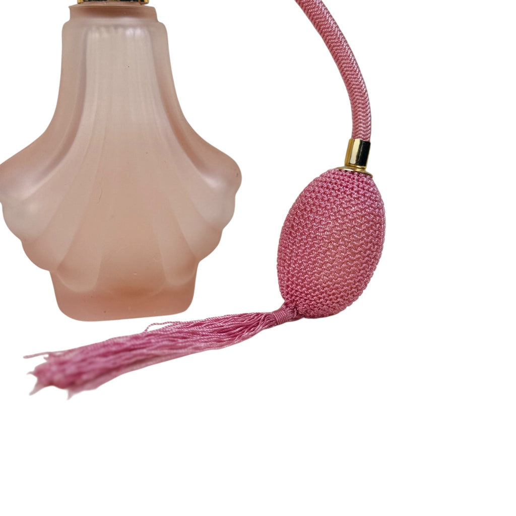 Art deco seashell perfume bottle pink glass vanity decor