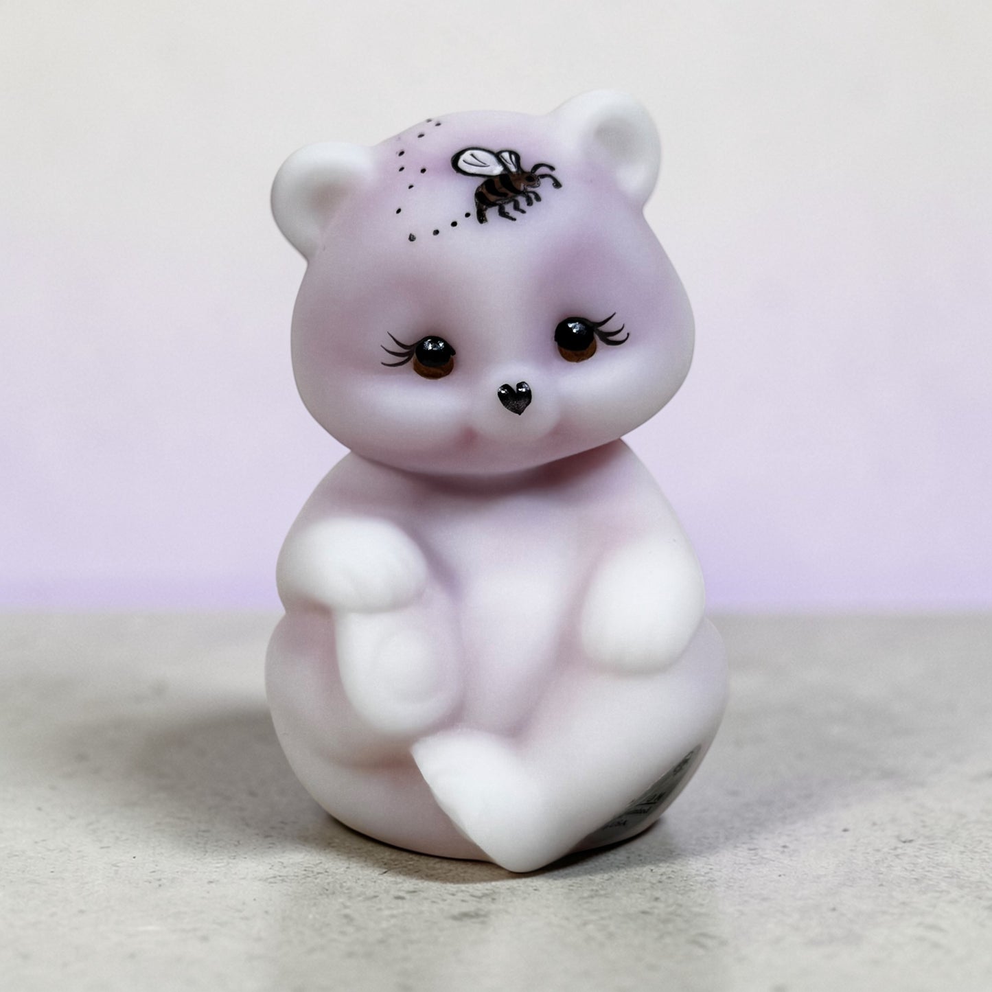 Vintage Fenton Bee Mine rosalene satin bear figurine