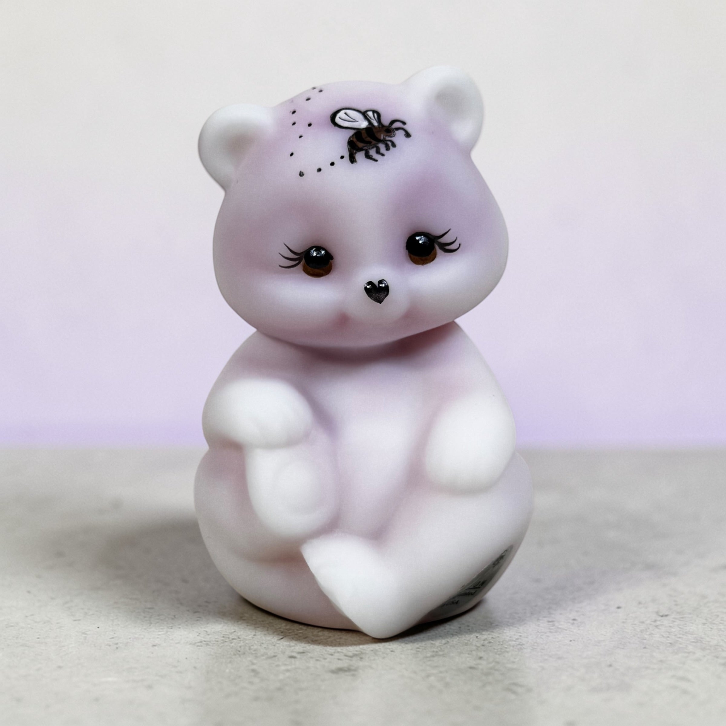 Vintage Fenton Bee Mine rosalene satin bear figurine