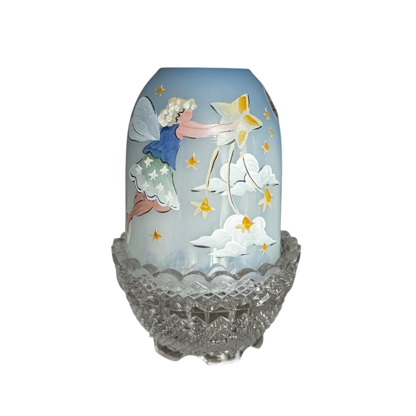 Fenton Angel Shooting Star Fairy Lamp – Hand-Painted Vintage Art Glass Candle Holder