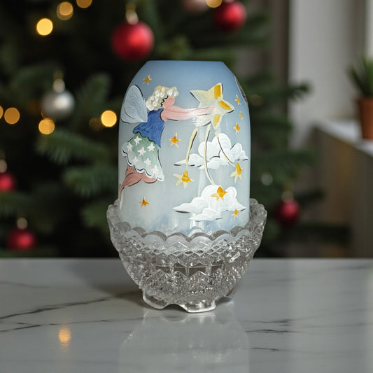 Fenton Angel Shooting Star Fairy Lamp – Hand-Painted Vintage Art Glass Candle Holder