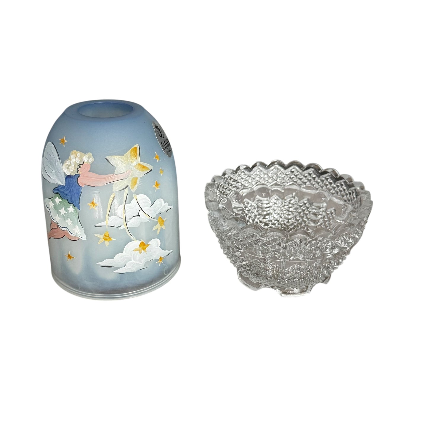 Fenton Angel Shooting Star Fairy Lamp – Hand-Painted Vintage Art Glass Candle Holder