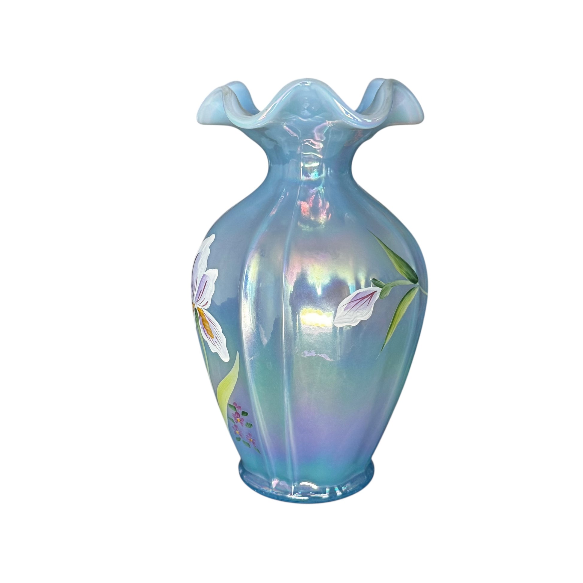 8-inch Fenton hand-painted collectible vase signed by artist