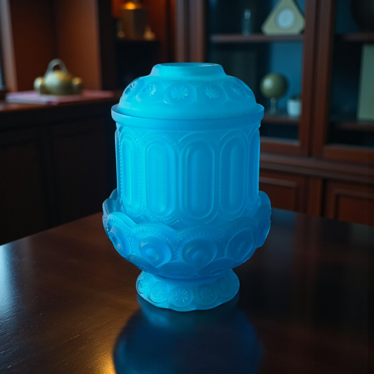 L.E. Smith satin blue Moon and Star fairy lamp