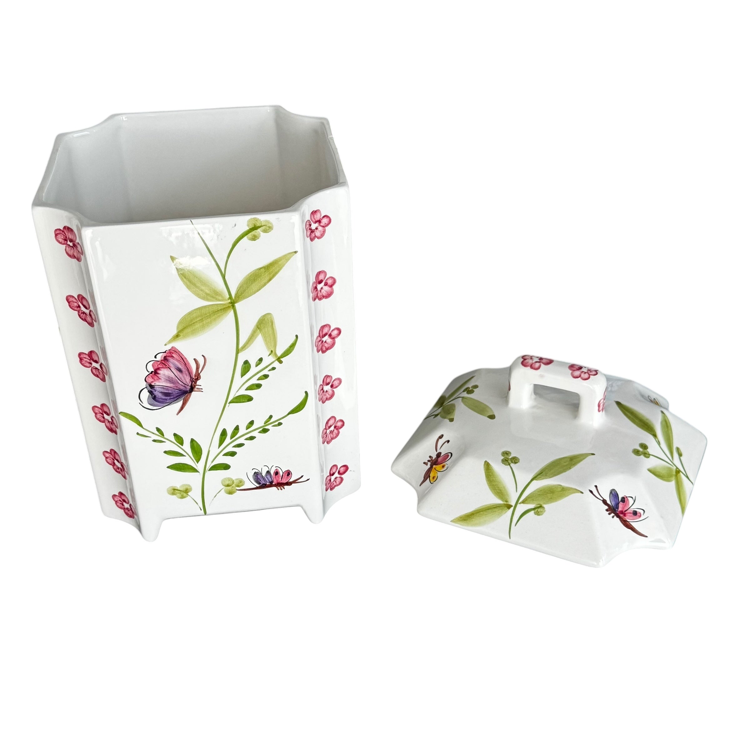 Cottagecore butterfly and flower ceramic storage jars