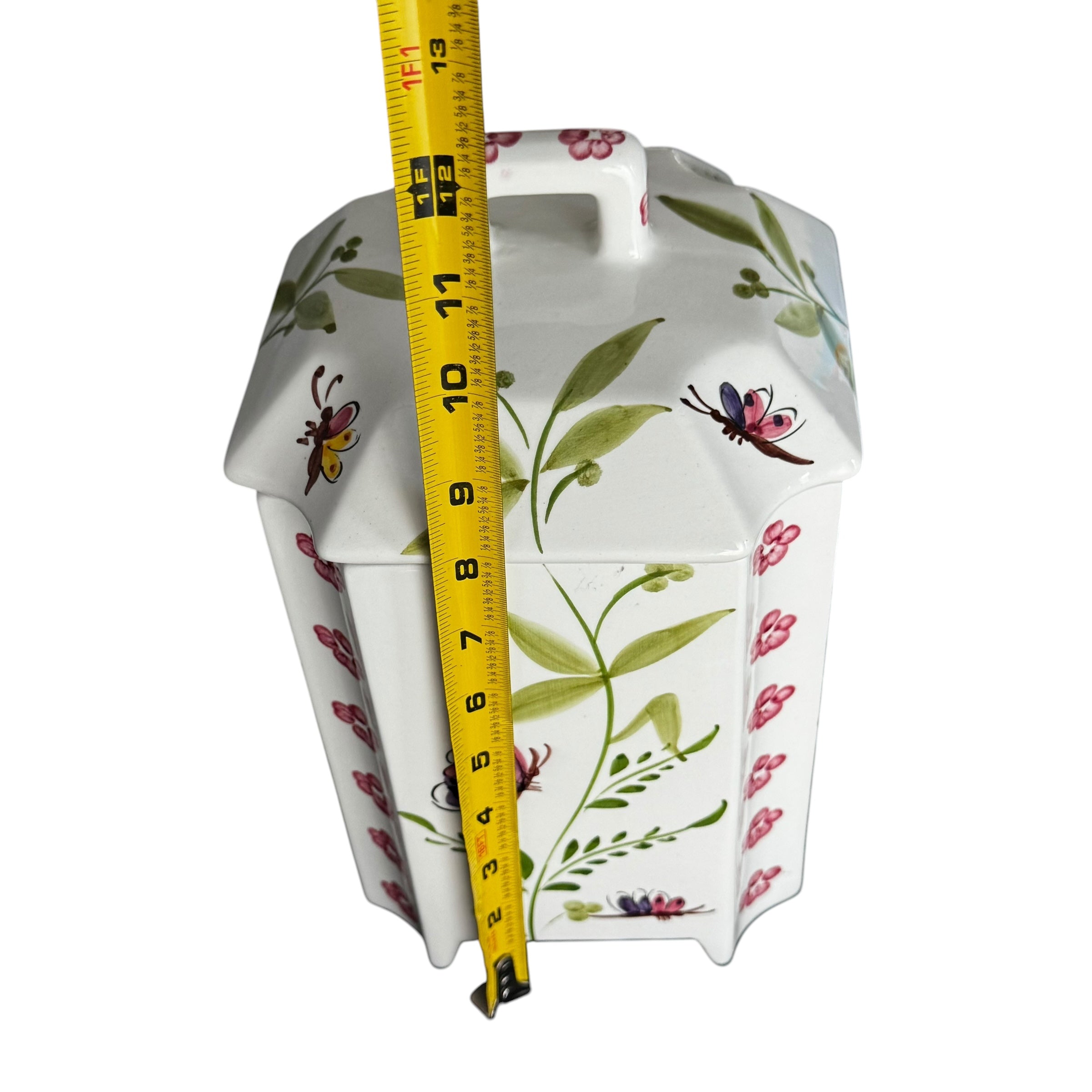 Casafina Handpainted Butterfly Canisters | Set of 3 Vintage Fine Porcelain Floral Kitchen Jars Made in Portugal