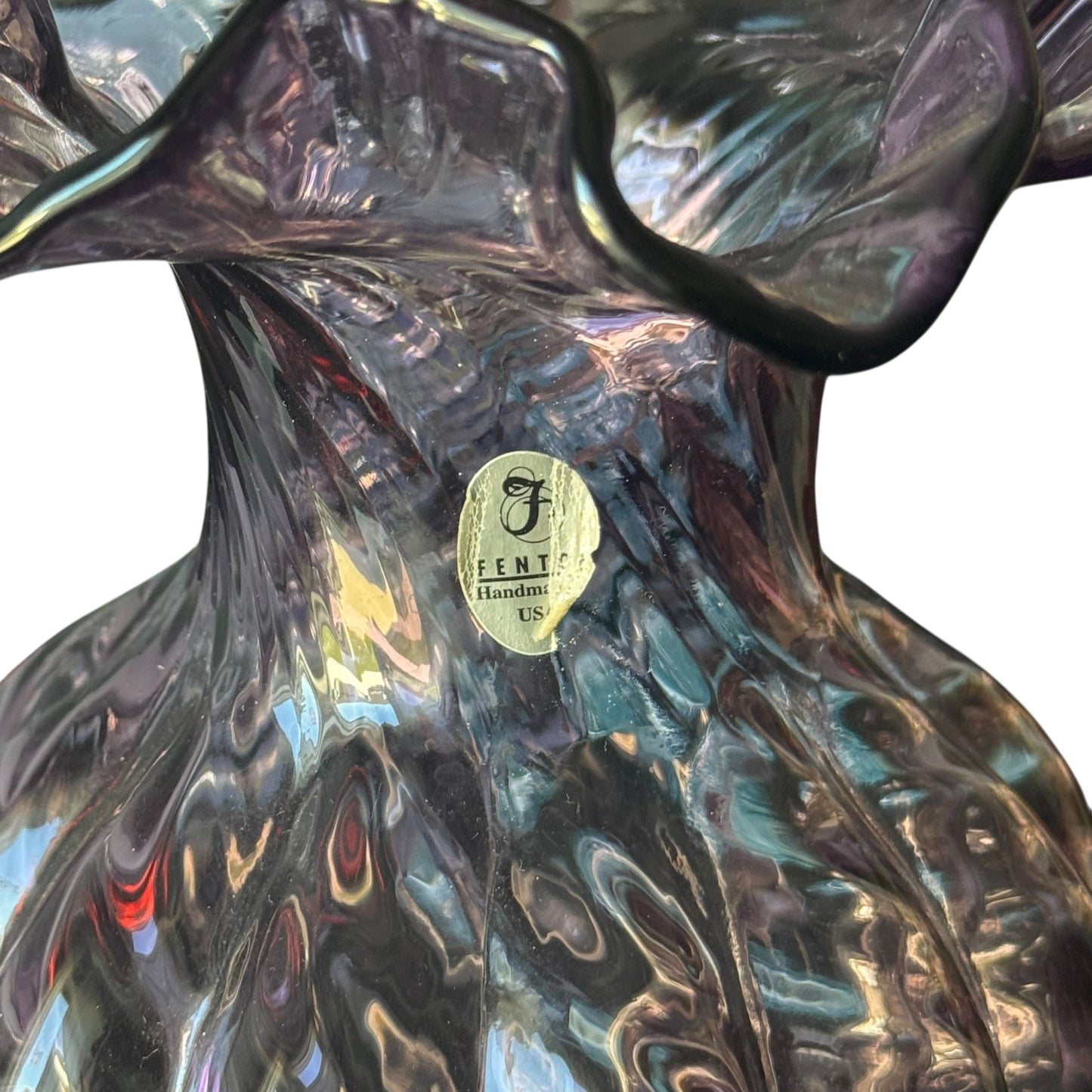 Fenton 10″ Plum Swirl Hand-blown Glass Vase – Vintage Ruffled Rim Collectible