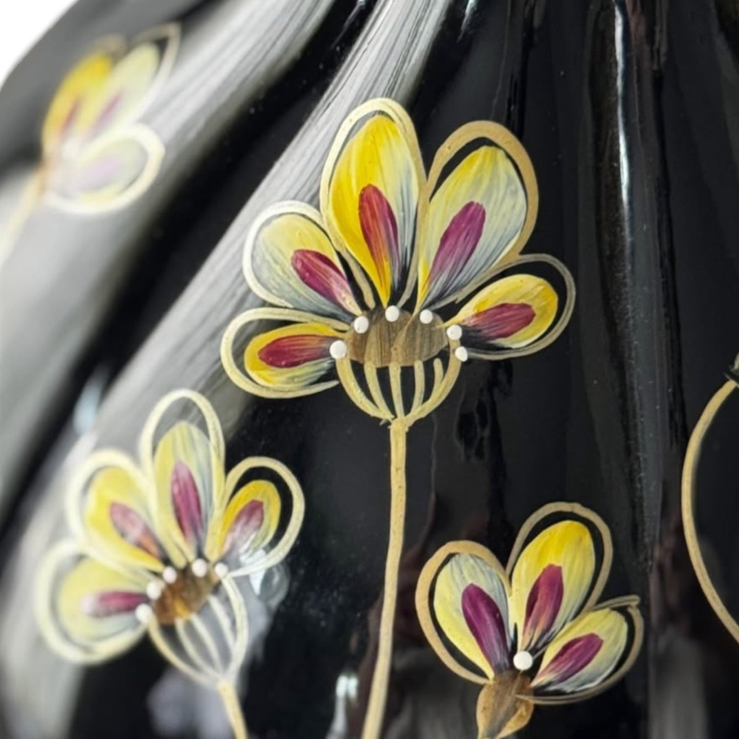 Fenton Art Glass Black Floral Melon Vase w/Original Sticker, Signed