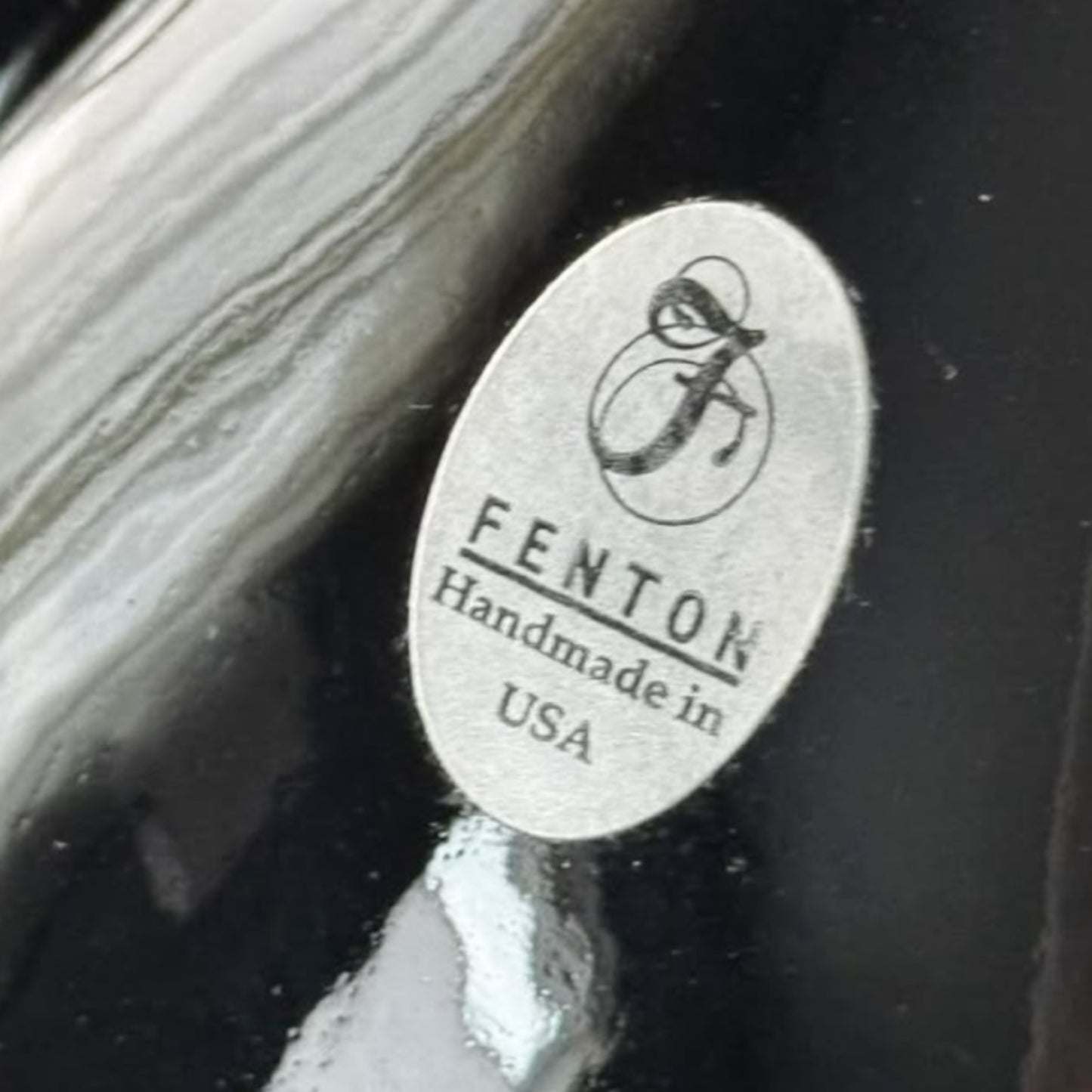 Fenton Art Glass Black Floral Melon Vase w/Original Sticker, Signed