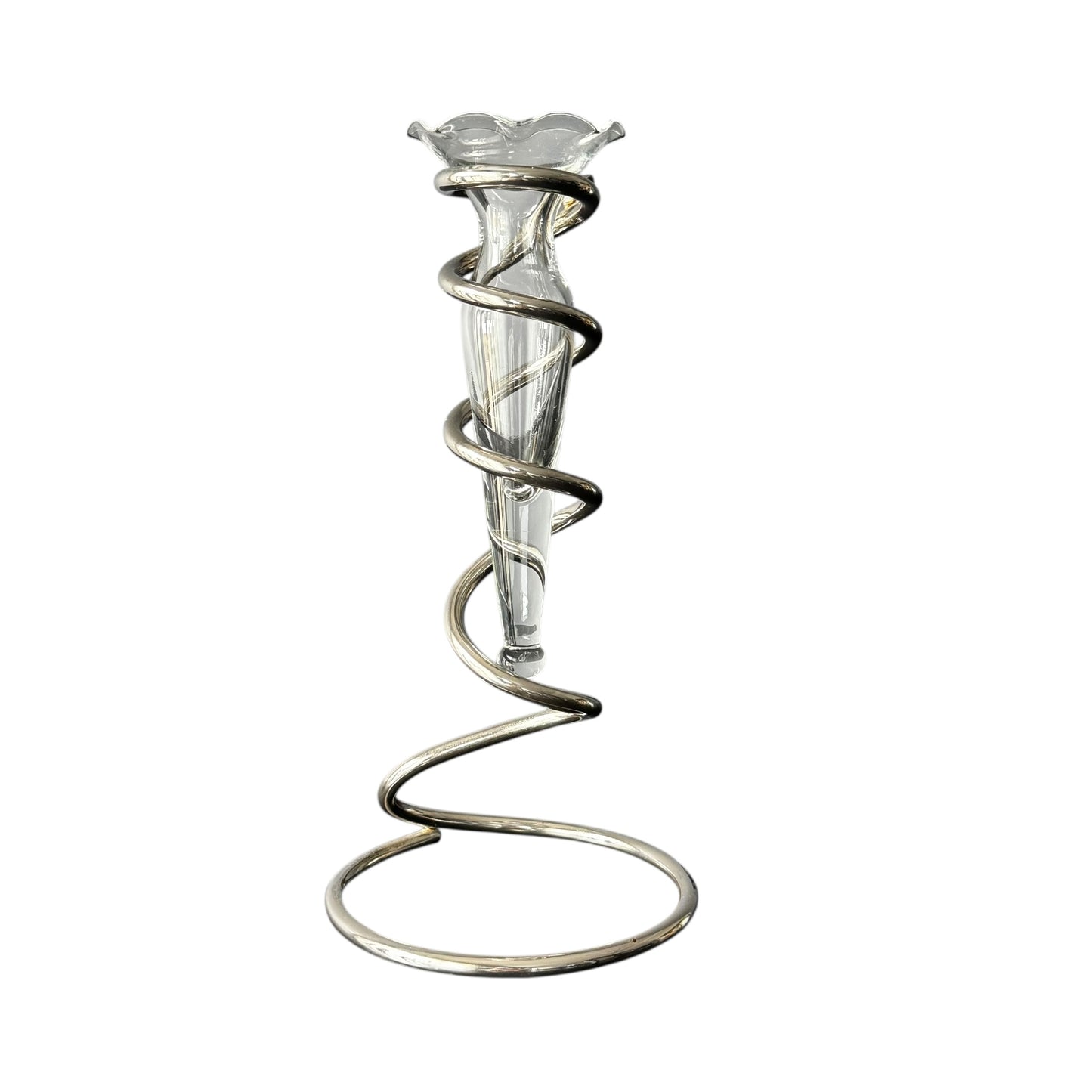 1960s modern glass bud vase sculptural metal base